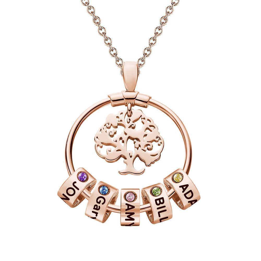 Life Tree Engraved Necklace With Custom One Birthstone Gifts - Rose Gold 