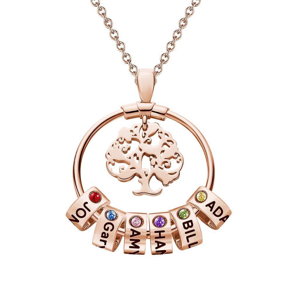 Life Tree Engraved Necklace With Custom One Birthstone Gifts - Rose Gold 
