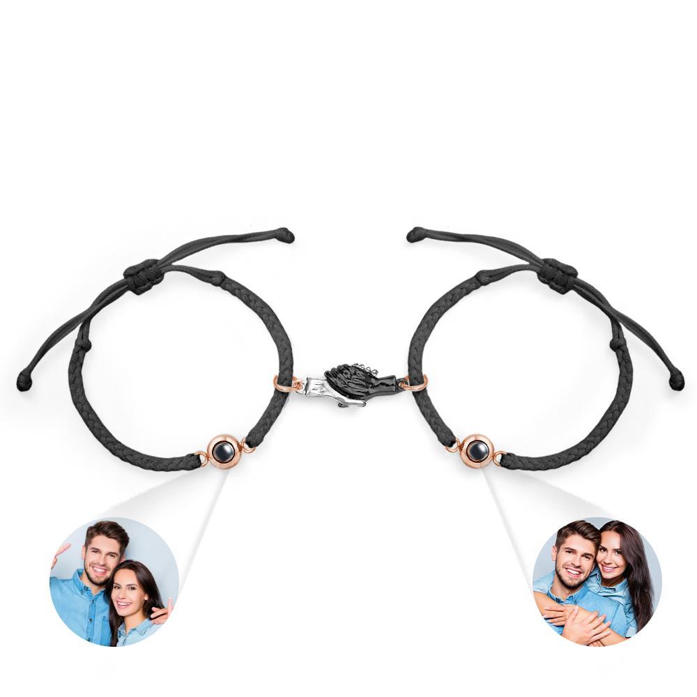 Custom Engraved Bracelet Magnetic Shake Hands Couple Gift - yournamenecklaceau