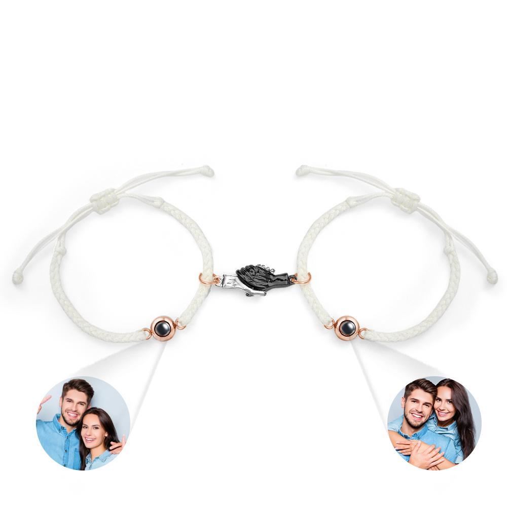 Custom Engraved Bracelet Magnetic Shake Hands Couple Gift - yournamenecklaceau