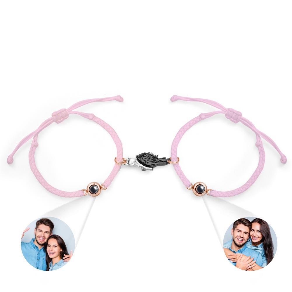 Custom Engraved Bracelet Magnetic Shake Hands Couple Gift - yournamenecklaceau