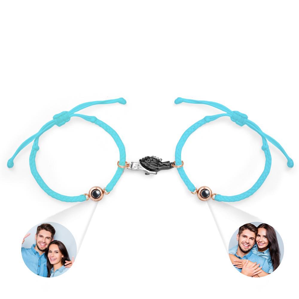 Custom Engraved Bracelet Magnetic Shake Hands Couple Gift - yournamenecklaceau