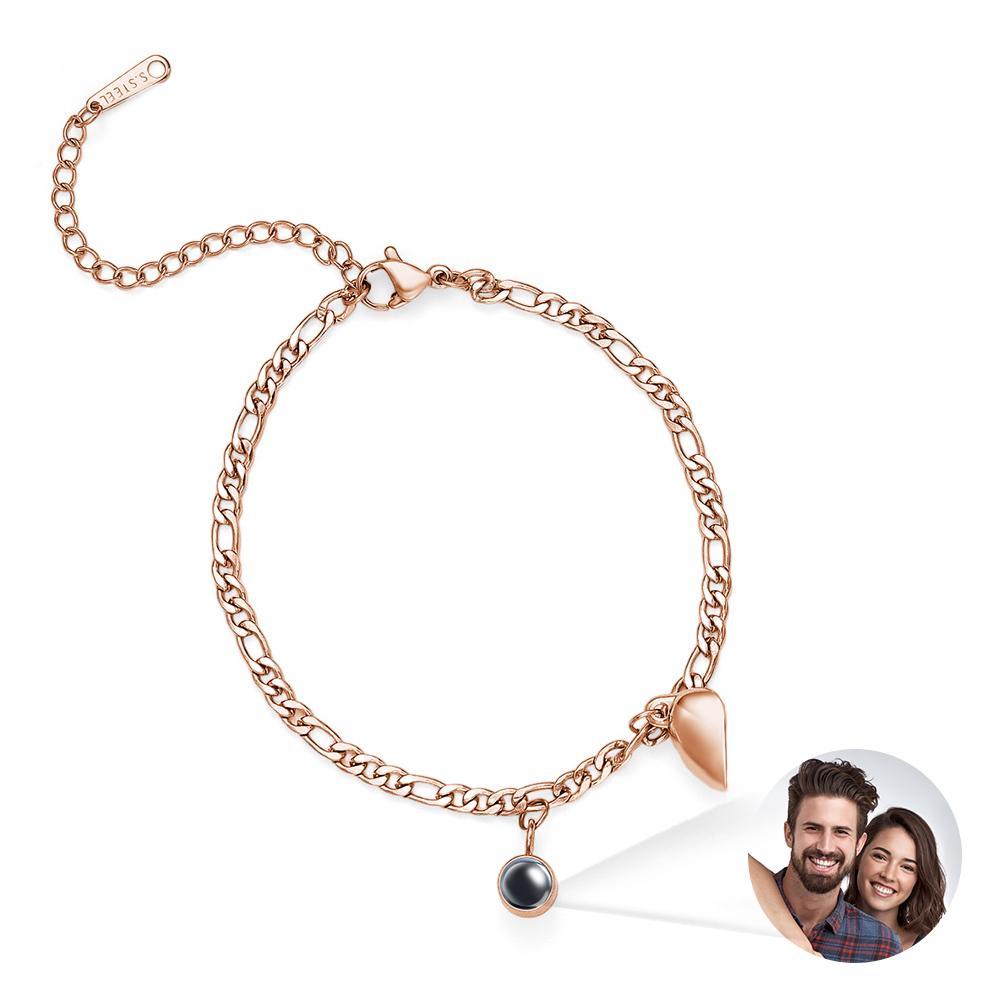 Custom Projection Bracelet Couple Magnetic Heart Gift for Couple - yournamenecklaceau