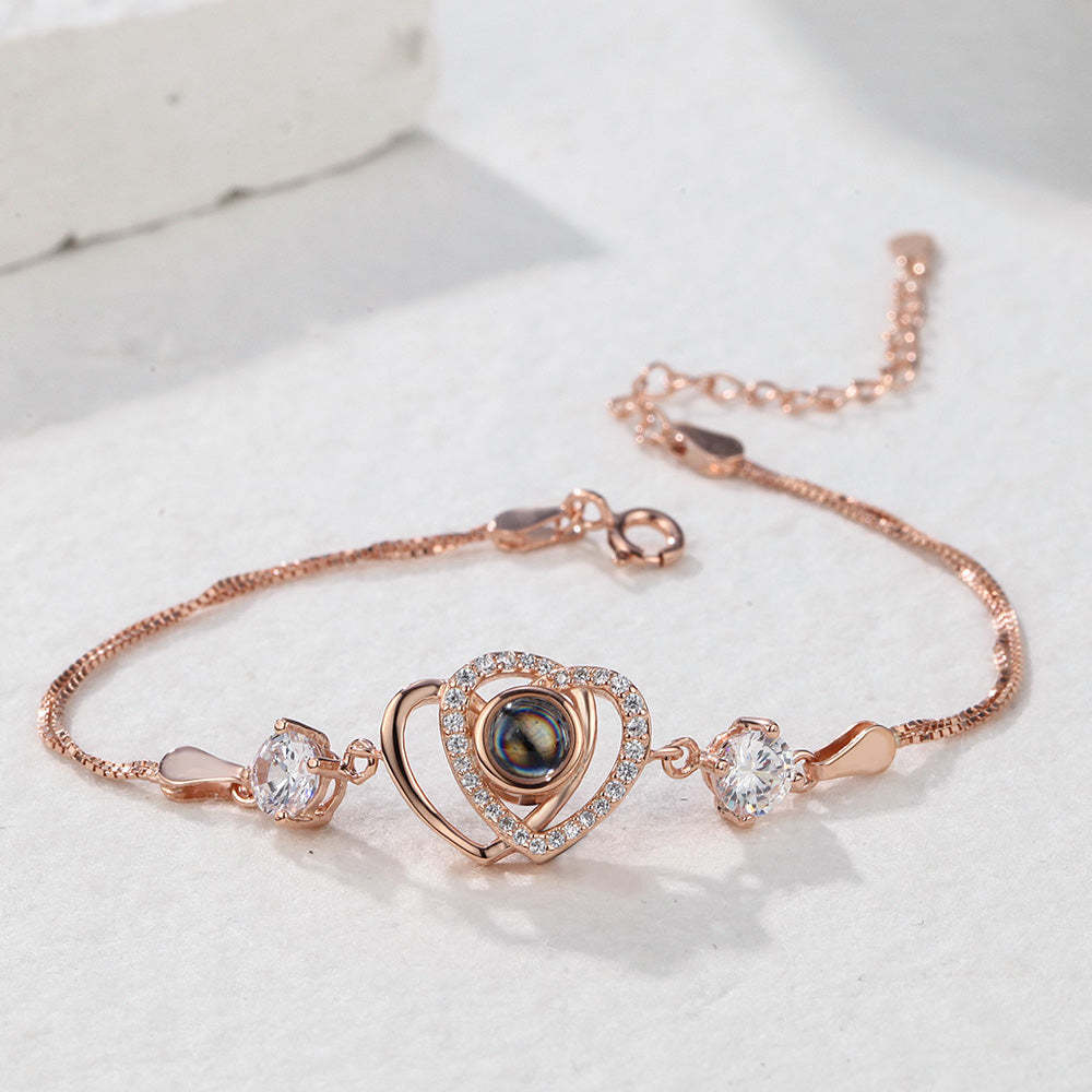 Custom Projection Bracelet Double Heart Photo Bracelet Gift for Her - yournamenecklaceau