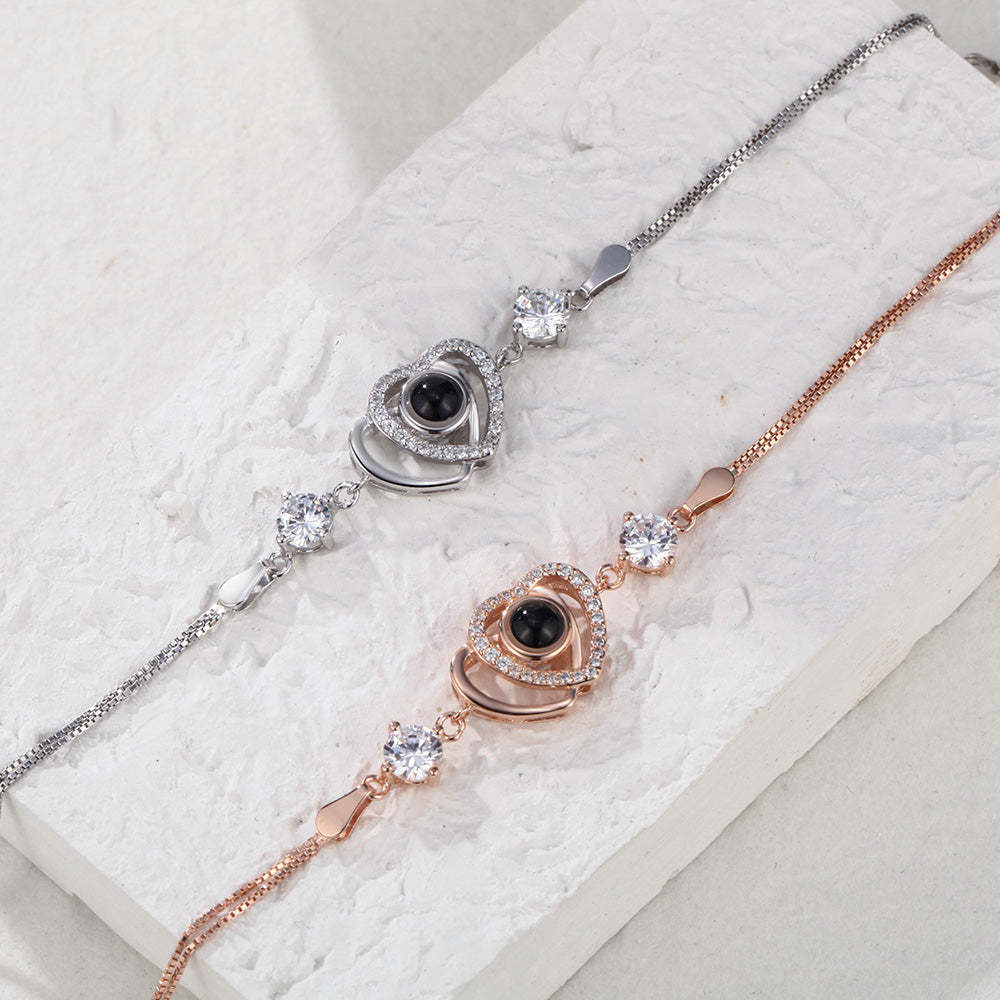 Custom Projection Bracelet Double Heart Photo Bracelet Gift for Her - yournamenecklaceau