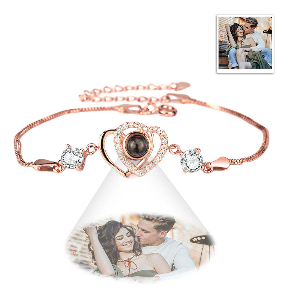 Custom Projection Bracelet Double Heart Photo Bracelet Gift for Her - yournamenecklaceau