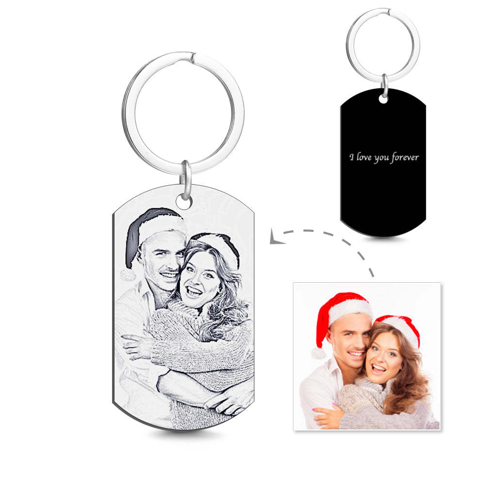 Personalized Engraved Photo Dog Tag Keychain Valentine's Day Gift