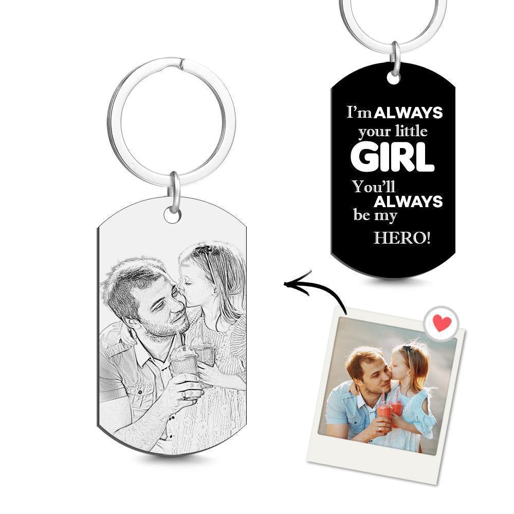 Photo Tag Keychain Dad always be my hero Gifts for Dad - yournamenecklace