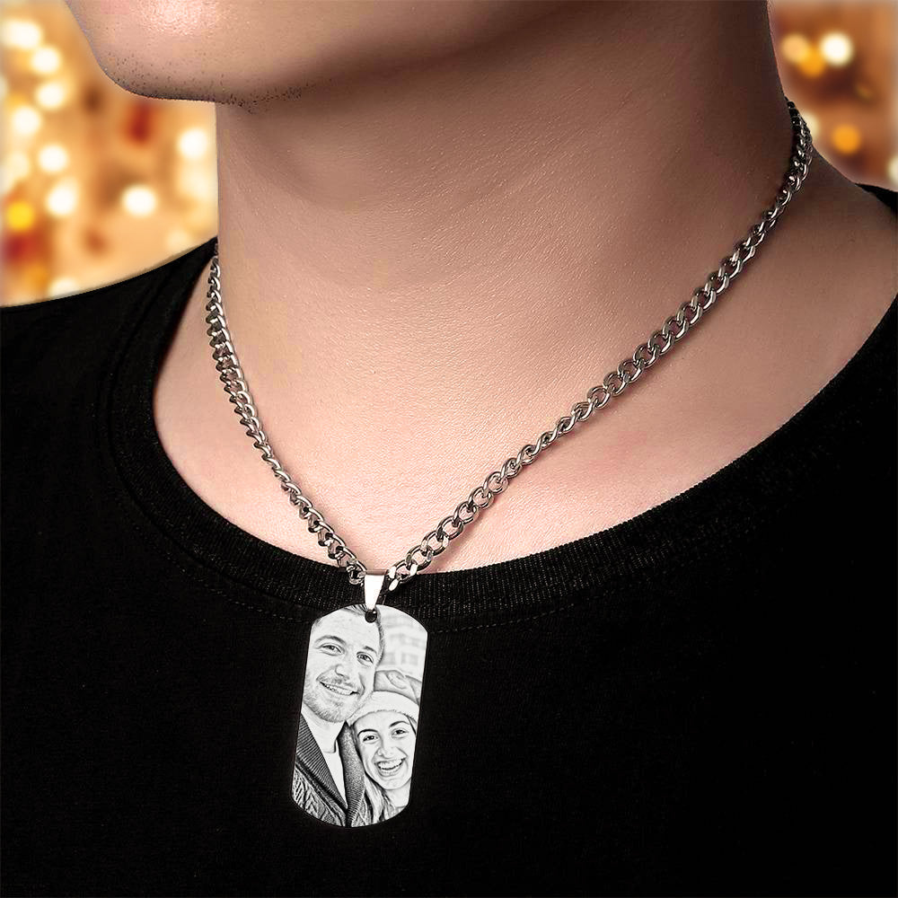 Christmas Gift Men's Necklace Engraved Necklace Pesonalized Photo Necklace