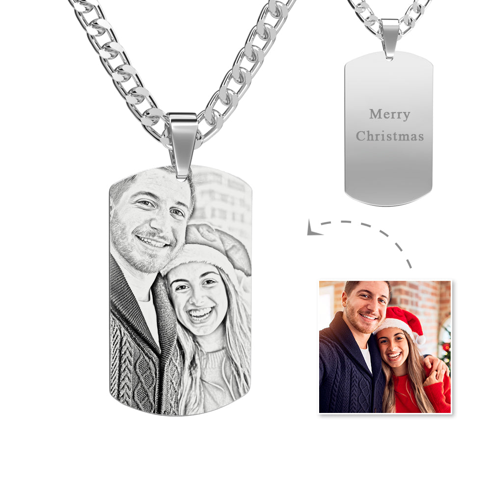 Christmas Gift Men's Necklace Engraved Necklace Pesonalized Photo Necklace