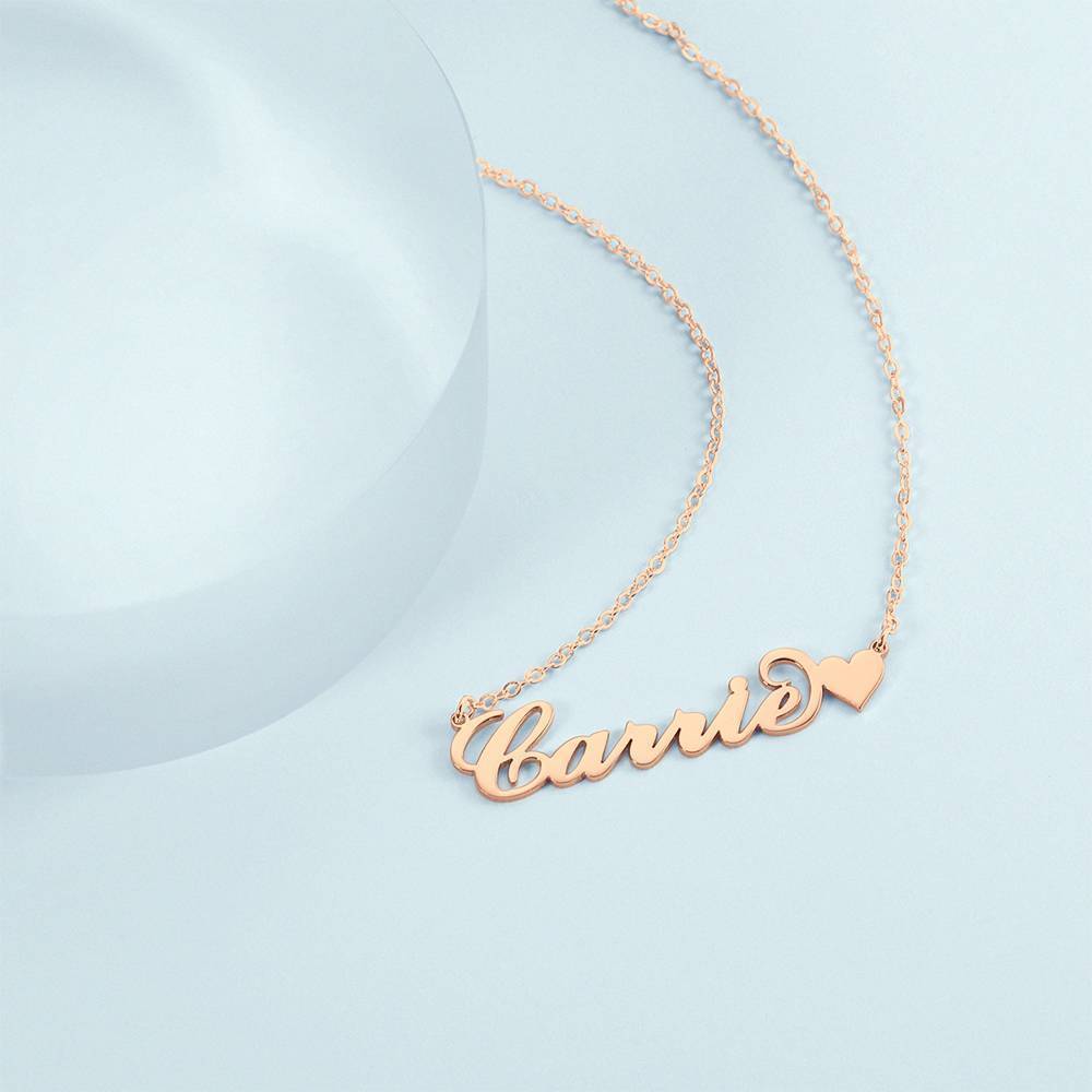 Carrie Style Name Necklace with Little Heart Girlfriend's Gift Rose Gold Plated Silver