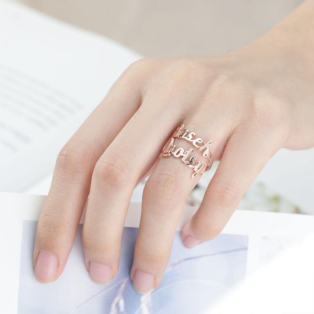 Personalised Two Name Ring Rose Gold Plated Silver - yournamenecklaceus