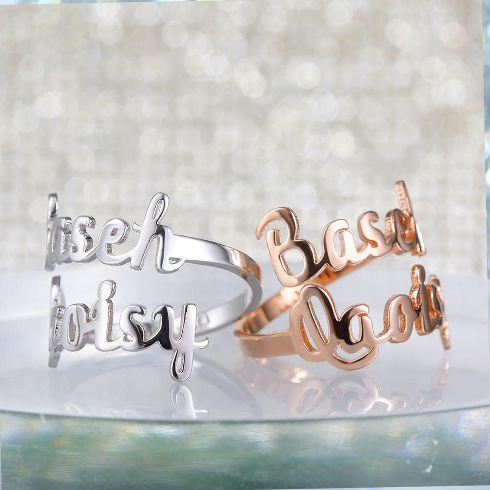 Personalised Two Name Ring Rose Gold Plated Silver - yournamenecklaceus
