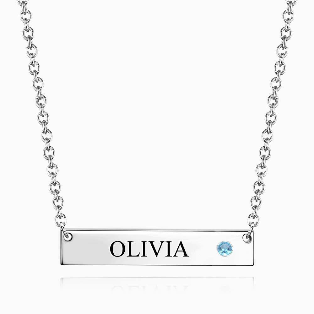Personalized Birthstone Bar Necklace with Engraving Rose Gold Plated Silver 