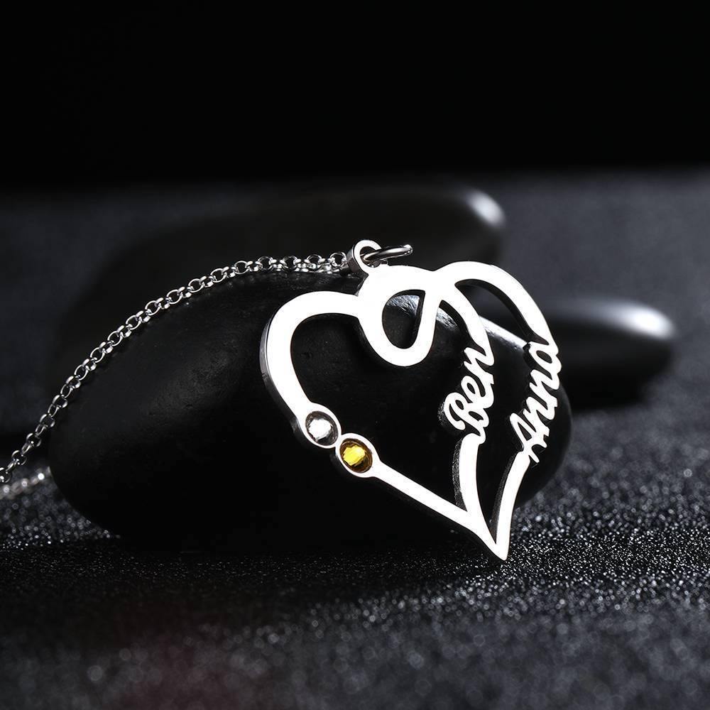 Name Necklace, Two Names Custom Birthstones Silver - yournamenecklace