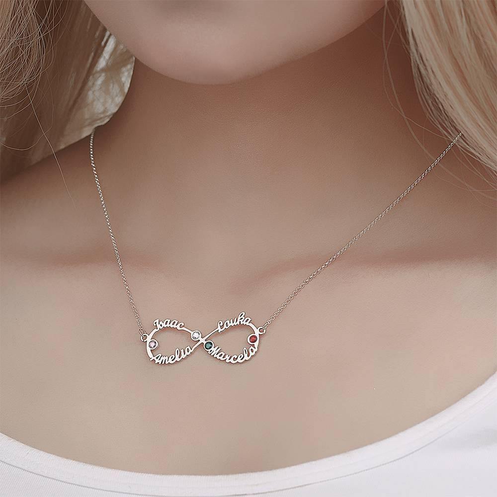 Name Necklace with Birthstone Infinity Necklace Four Names Four Birthstones Silver - yournamenecklace