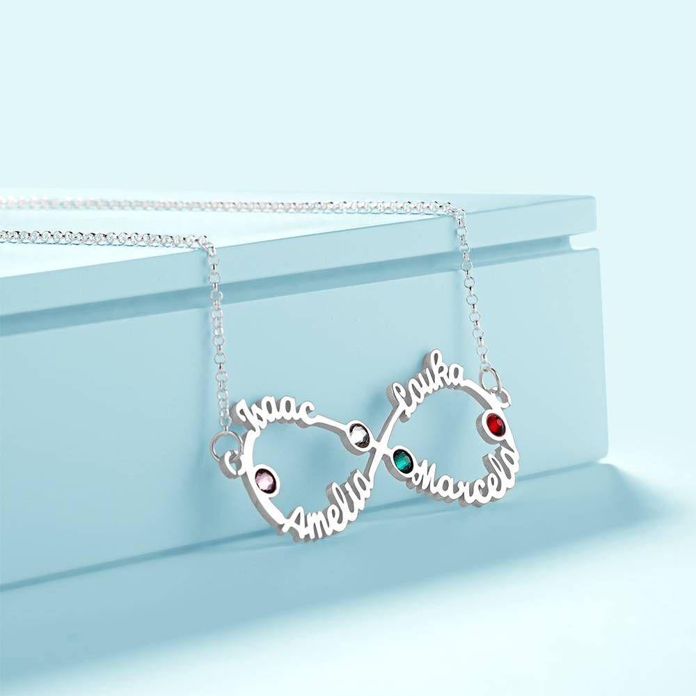 Name Necklace with Birthstone Infinity Necklace Four Names Four Birthstones Silver - yournamenecklace