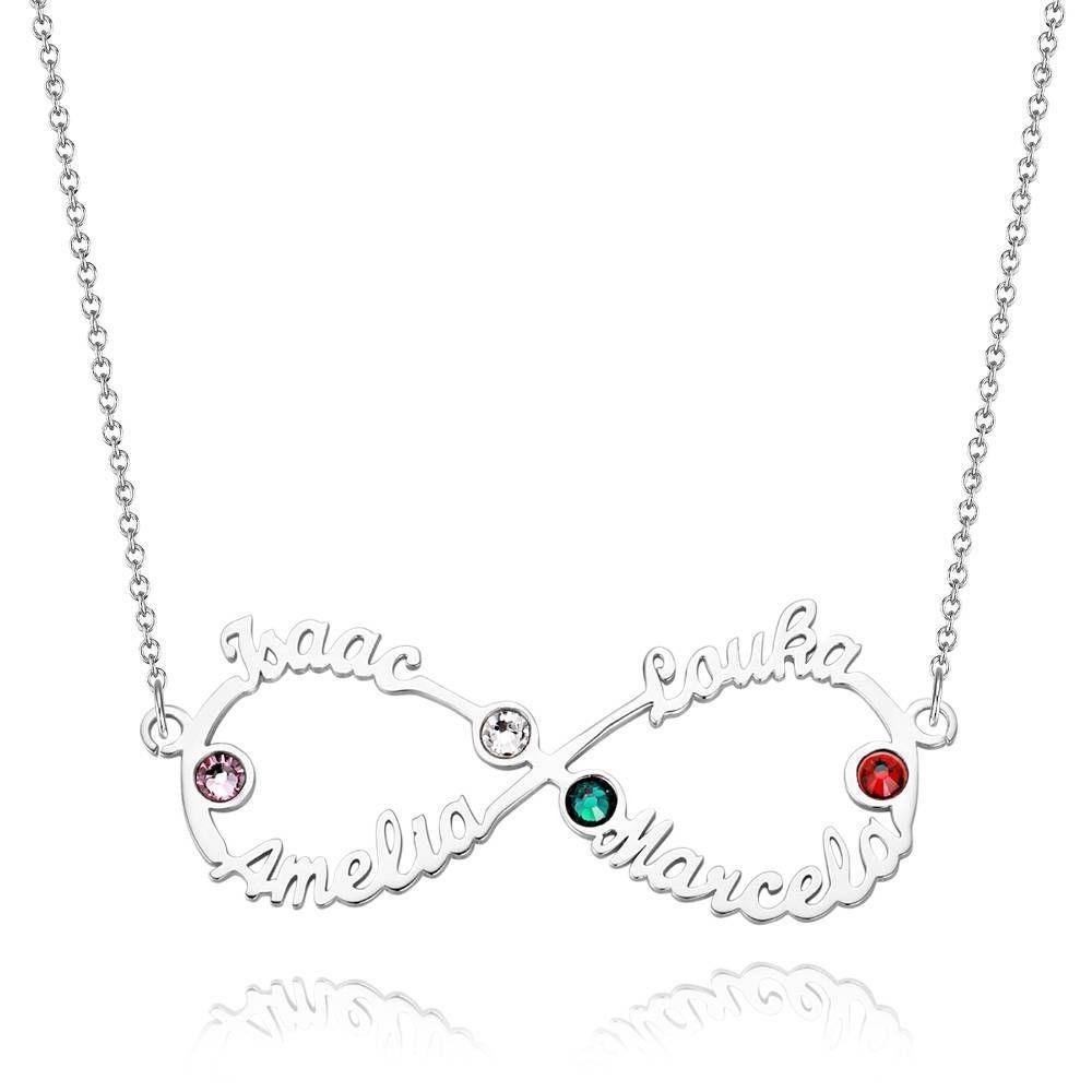 Name Necklace with Birthstone Infinity Necklace Four Names Four Birthstones Silver - yournamenecklace