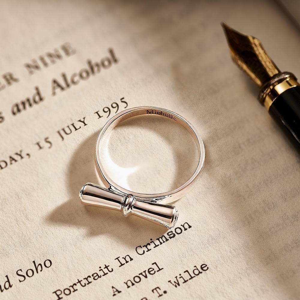 Custom Birthstone Ring Engraved Text Diploma Scroll Graduation Ring For Students - yournamenecklaceau