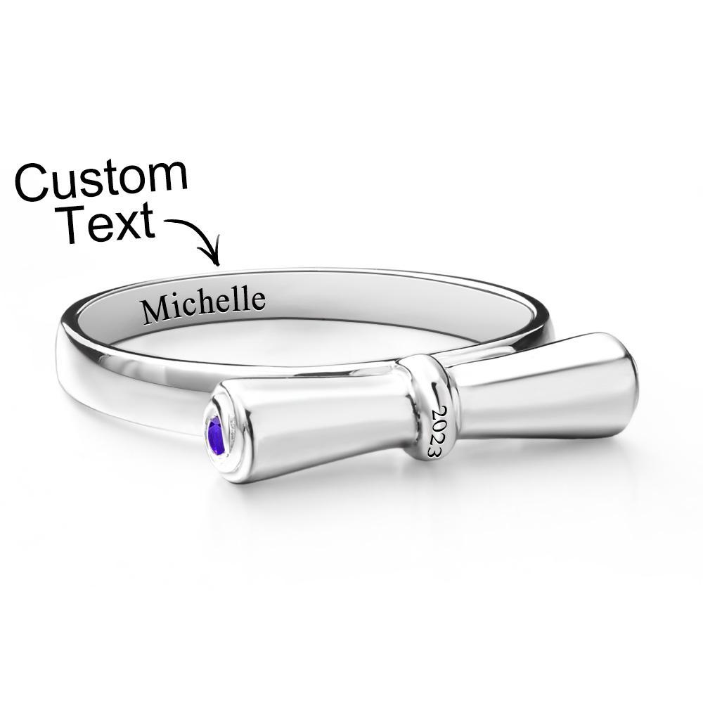 Custom Birthstone Ring Engraved Text Diploma Scroll Graduation Ring For Students - yournamenecklaceau
