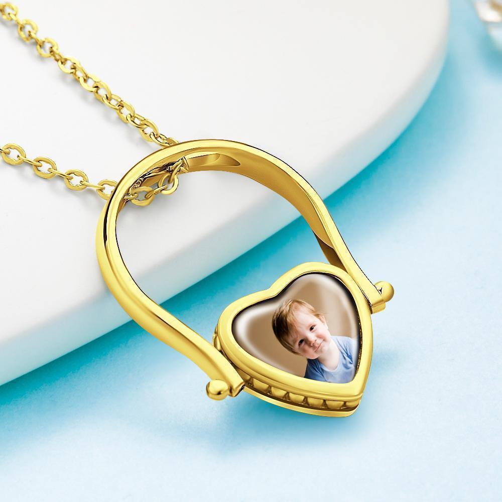 Custom Photo Necklace, Photo Ring Couple's Gifts Dual-use (Ring Size 5#) 14k Gold Plated Silver - yournamenecklaceus