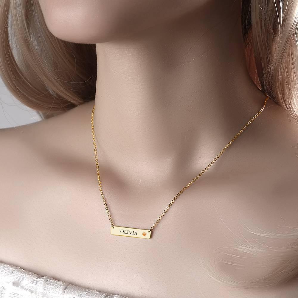Personalized Birthstone Bar Necklace with Engraving 14k Gold Plated Silver 