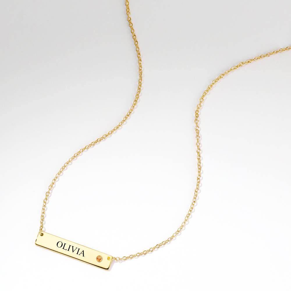 Personalized Birthstone Bar Necklace with Engraving 14k Gold Plated Silver 