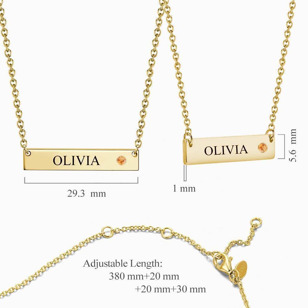 Personalized Birthstone Bar Necklace with Engraving 14k Gold Plated Silver 