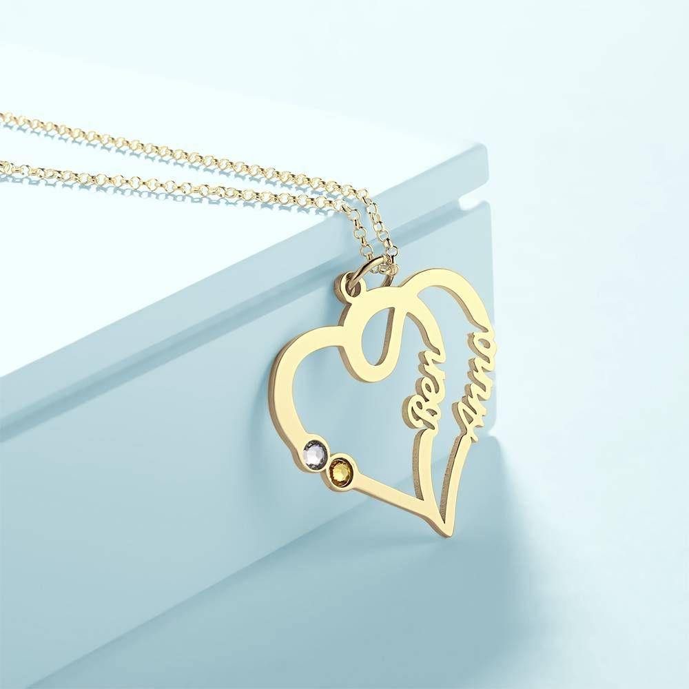 Name Necklace, Two Names Custom Birthstones 14K Gold Plated - Silver - yournamenecklace