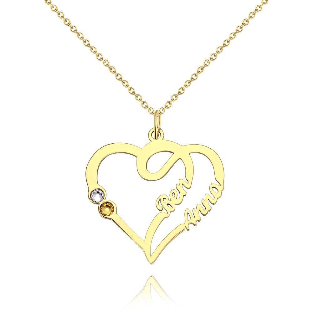 Name Necklace, Two Names Custom Birthstones Silver - yournamenecklace