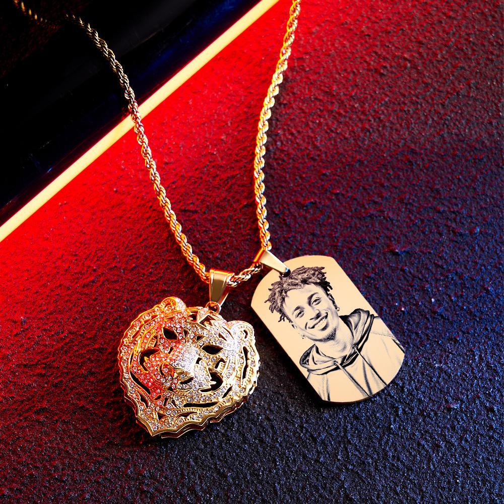 Custom Photo Tiger Hip Hop Necklace Personalized Engraved Trendy Pendant Jewelry For Him - yournamenecklaceau