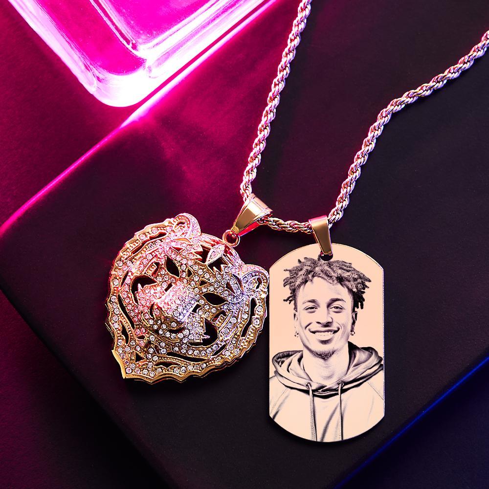 Custom Photo Tiger Hip Hop Necklace Personalized Engraved Trendy Pendant Jewelry For Him - yournamenecklaceau