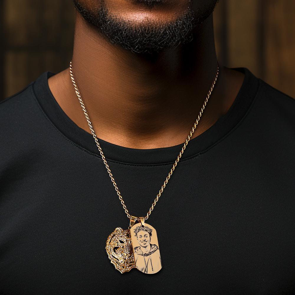 Custom Photo Tiger Hip Hop Necklace Personalized Engraved Trendy Pendant Jewelry For Him - yournamenecklaceau