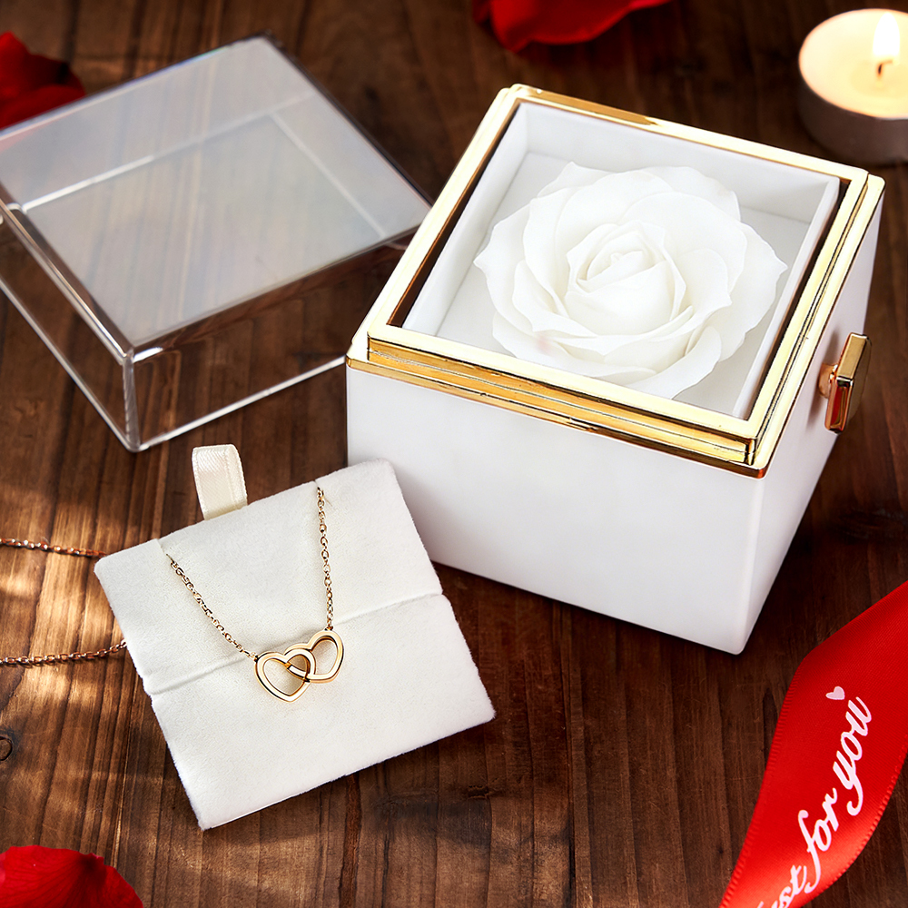 Personalized Heart Necklace with Eternal Rose Box Custom Name Necklace and Forever Rose Gift Set Heart to Heart Name Necklace - NameNecklaceAU