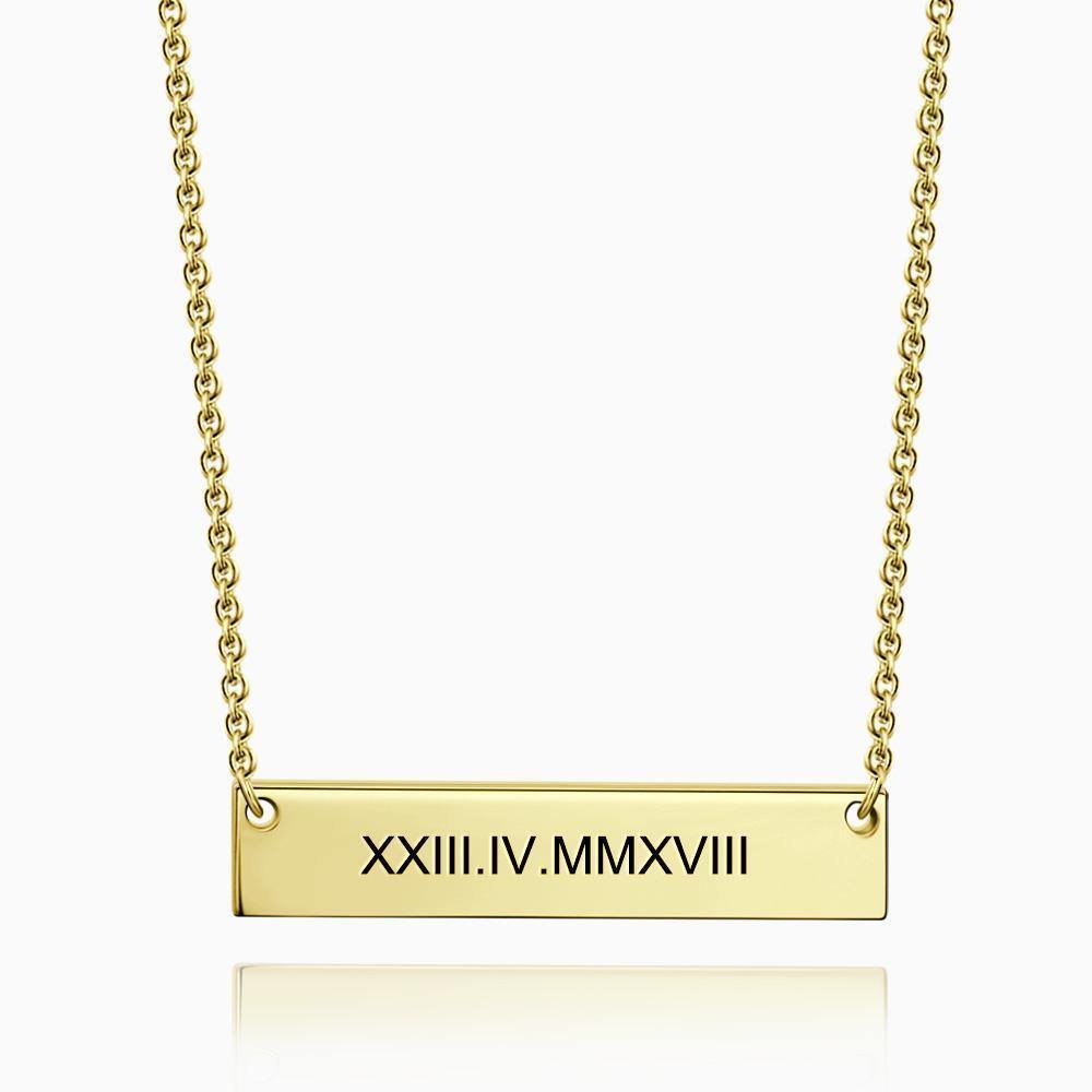 Engraved Roman Numeral Bar Necklace Rose Gold Plated Silver