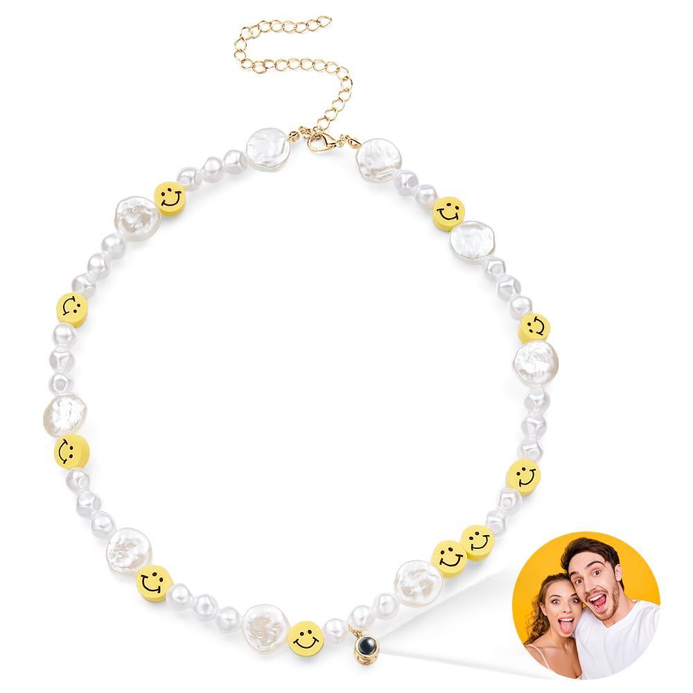 Custom Projection Necklace Smile Face Pearl Irregular Summer Y2K Collar Gift - yournamenecklaceau