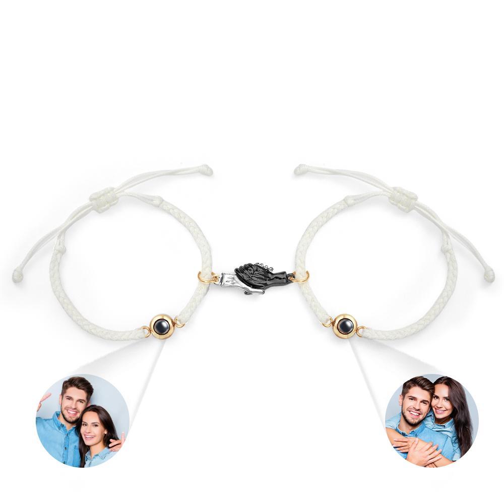 Custom Engraved Bracelet Magnetic Shake Hands Couple Gift - yournamenecklaceau