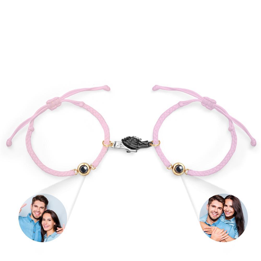 Custom Engraved Bracelet Magnetic Shake Hands Couple Gift - yournamenecklaceau