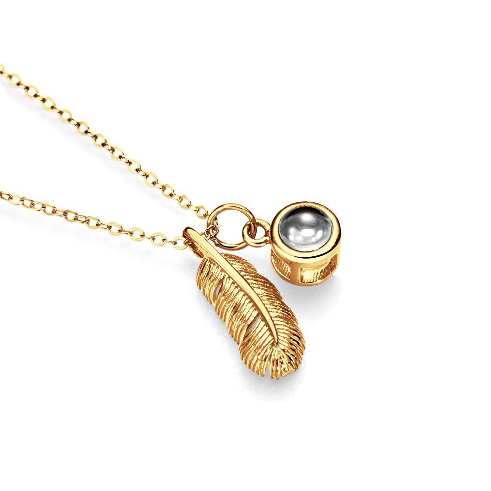 Feather Photo Projection Necklace Personalized Picture Inside Pendant Minimalist Memorial Jewelry  Trendy Best Friend Gift - yournamenecklaceau