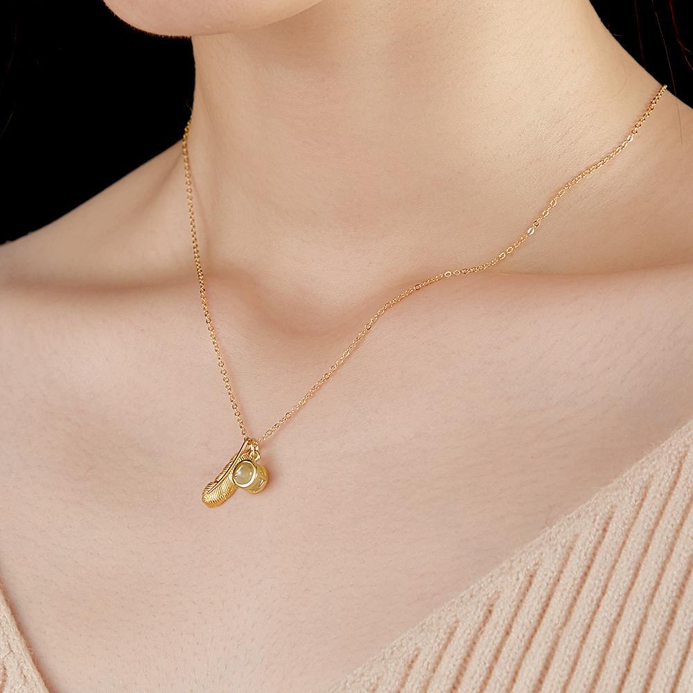 Feather Photo Projection Necklace Personalized Picture Inside Pendant Minimalist Memorial Jewelry  Trendy Best Friend Gift - yournamenecklaceau