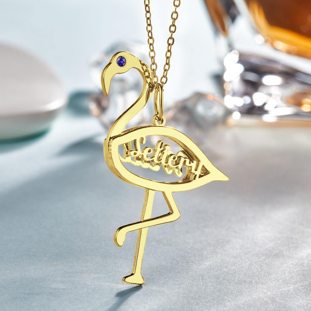 Name Birthstone Necklace Flamingo Pendant Birthday Gifts 14k Gold Plated Silver 