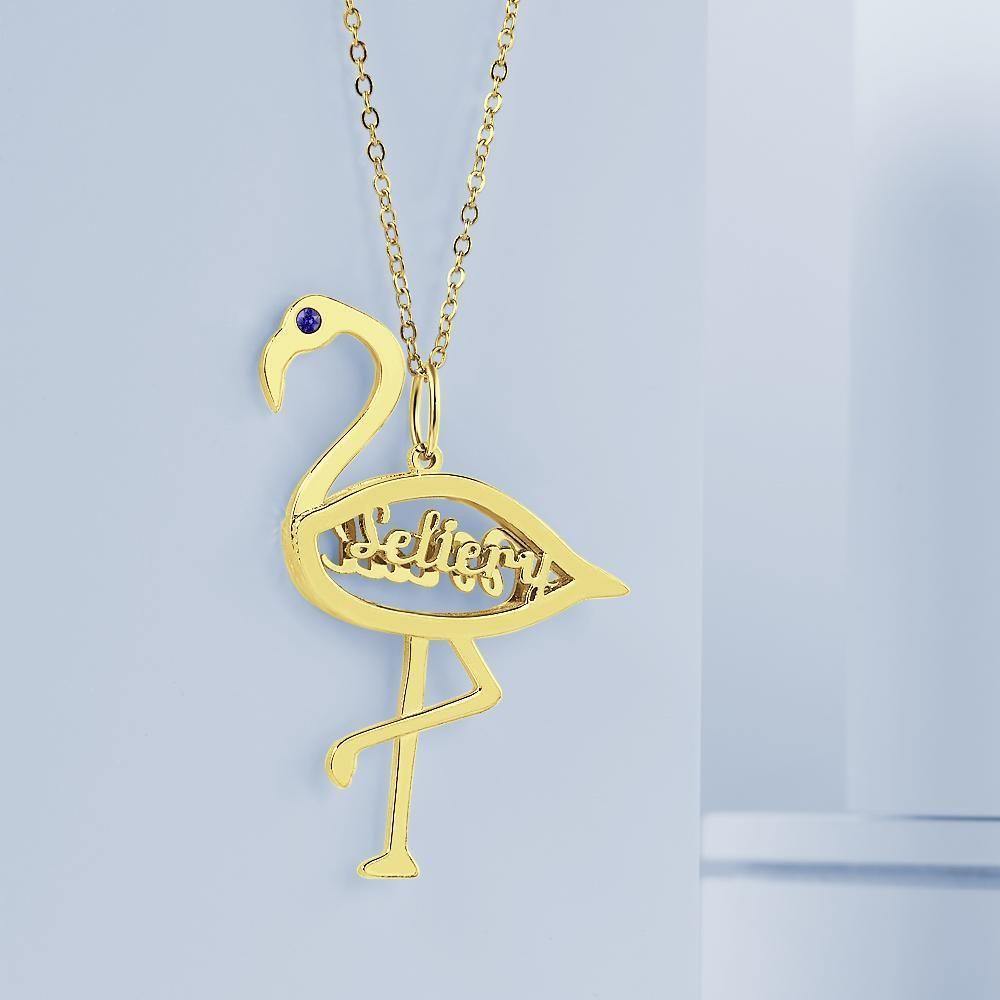 Name Birthstone Necklace Flamingo Pendant Birthday Gifts 14k Gold Plated Silver 