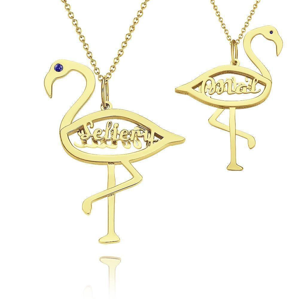 Custom Name Birthstone Necklace Flamingo Pendant Birthday Gifts Rose Gold Plated Silver
