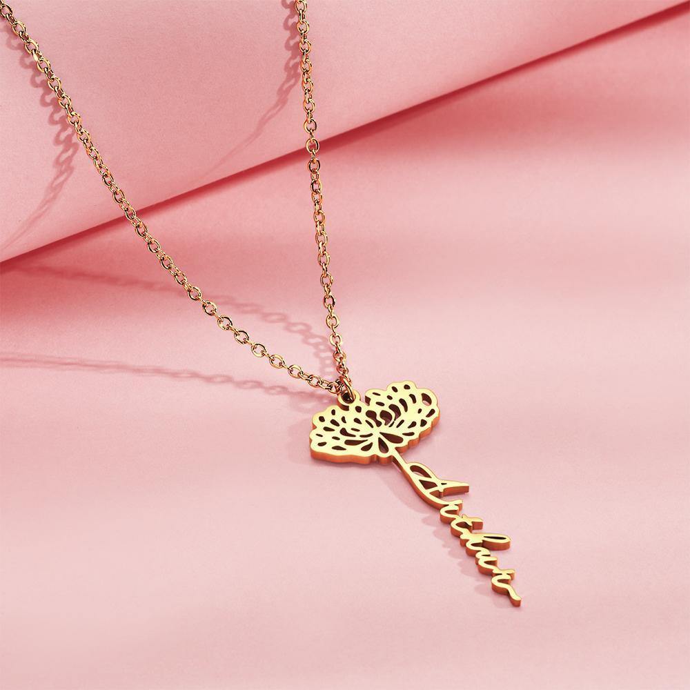 Custom Engraved Necklace Rose Shape Memorial Gift-Gold - yournamenecklace