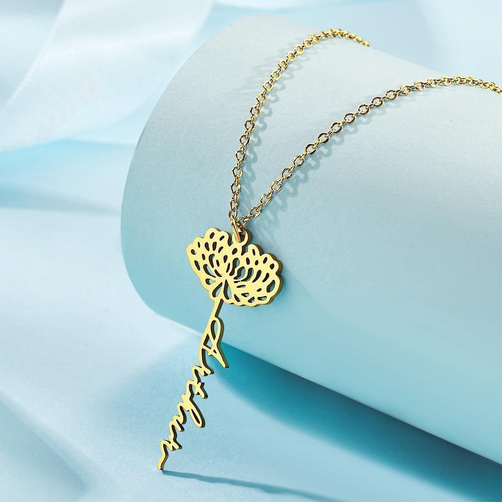 Custom Engraved Necklace Rose Shape Memorial Gift-Gold - yournamenecklace