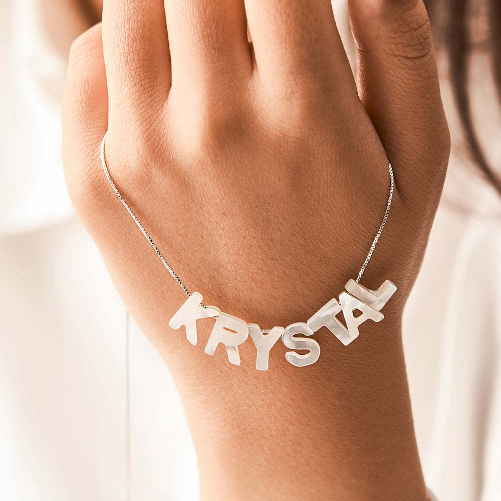 Mother of Pearl Name Necklace Custom Name Silver Necklace - yournamenecklaceau