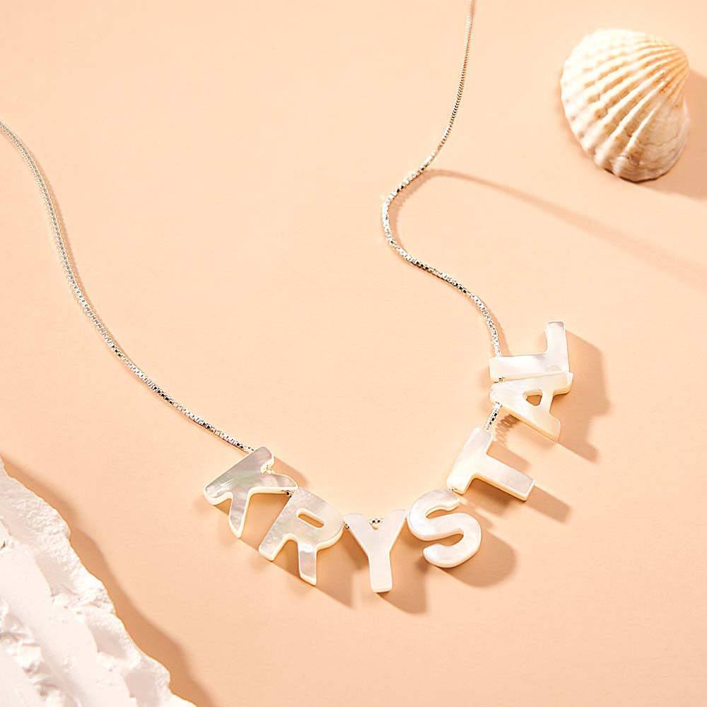 Mother of Pearl Name Necklace Custom Name Silver Necklace - yournamenecklaceau