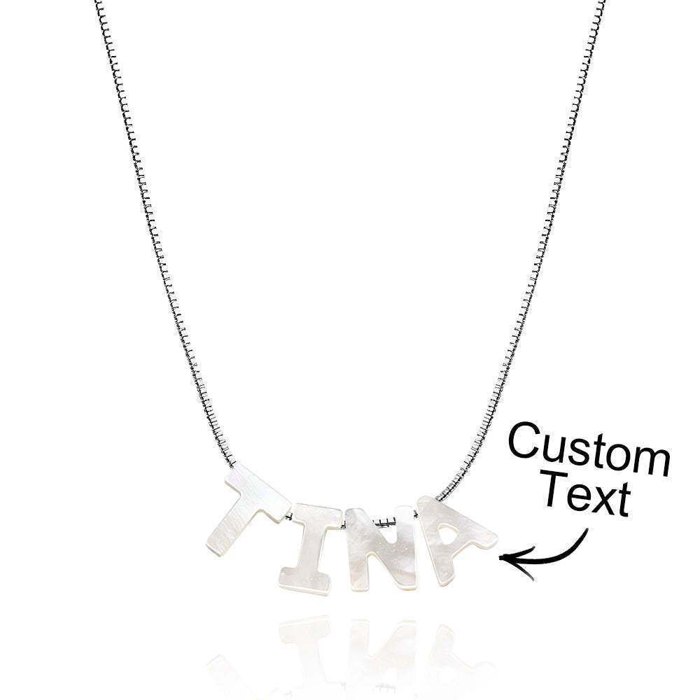 Mother of Pearl Name Necklace Custom Name Silver Necklace - yournamenecklaceau