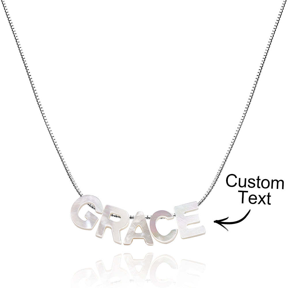 Mother of Pearl Name Necklace Custom Name Silver Necklace - yournamenecklaceau