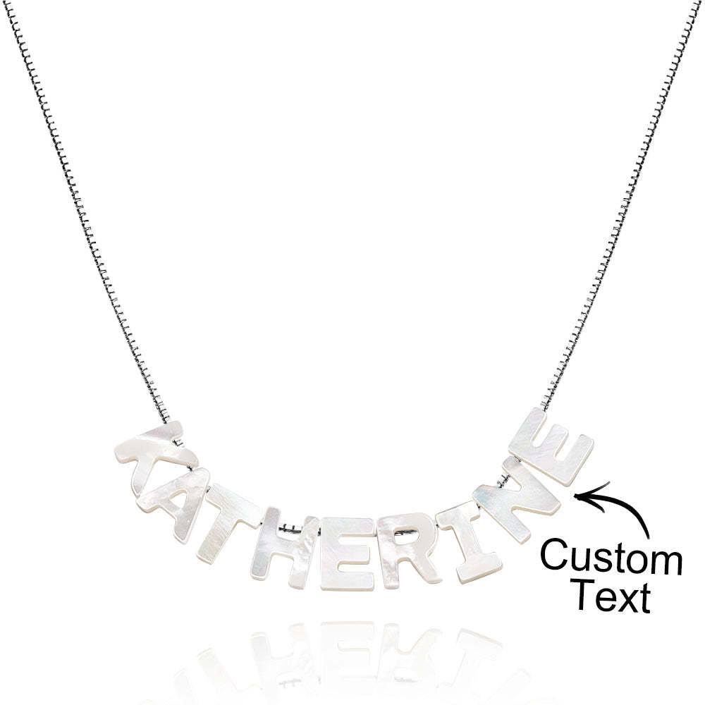 Mother of Pearl Name Necklace Custom Name Silver Necklace - yournamenecklaceau